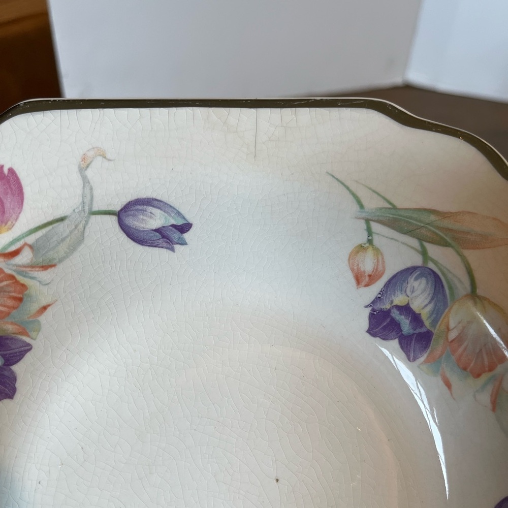 Set of 4 Vintage Pottery Pastel Tulip Square Bowls - Picture 7 of 15